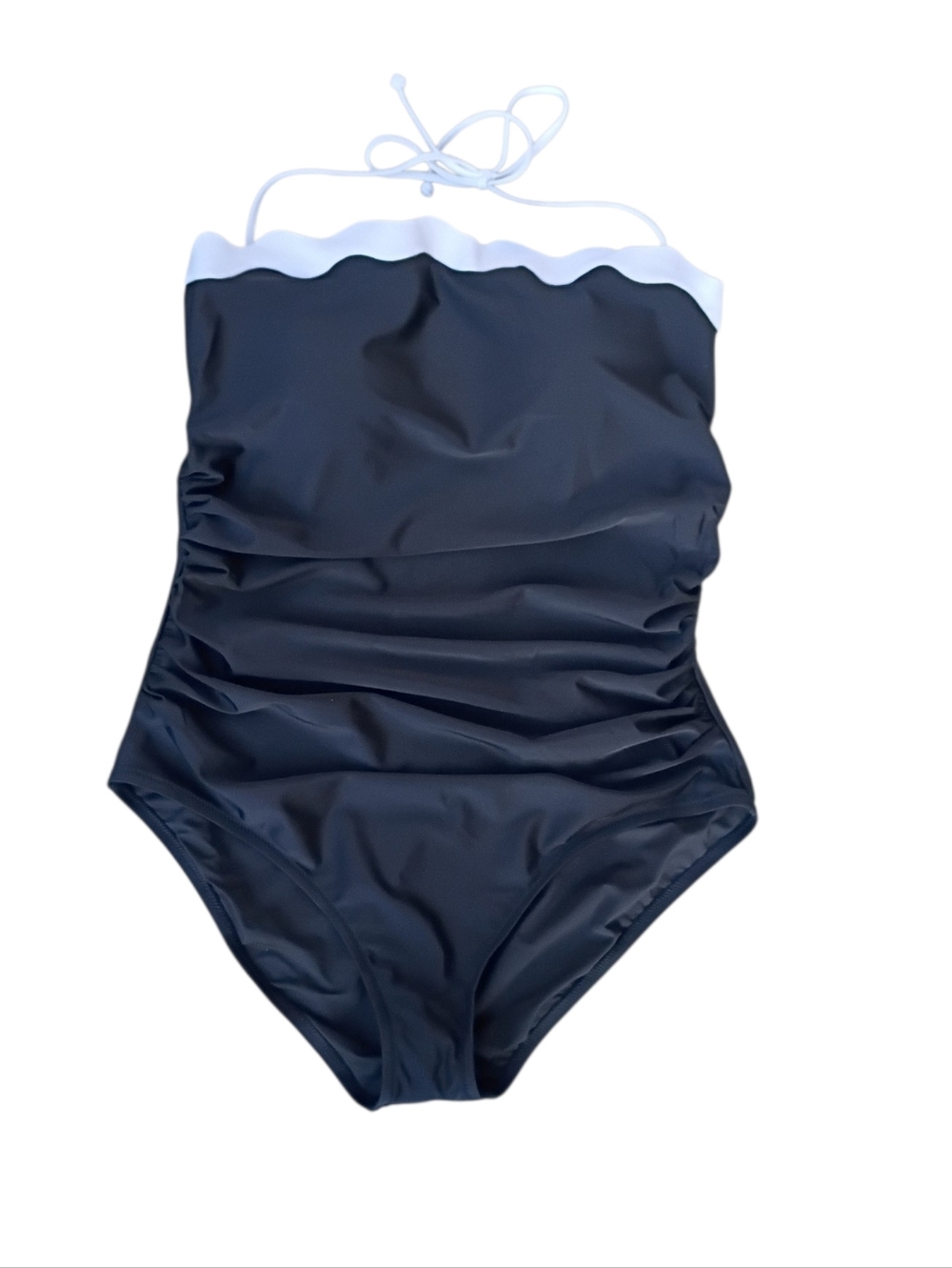 J Crew 1-Piece Black Swimsuit with White Scallop Trim sz M NEW
